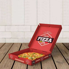 Customized red pizza boxes with logo