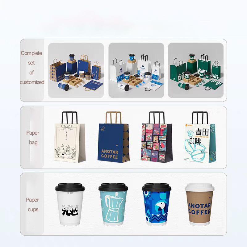 Customized paper bags and coffee cup sets