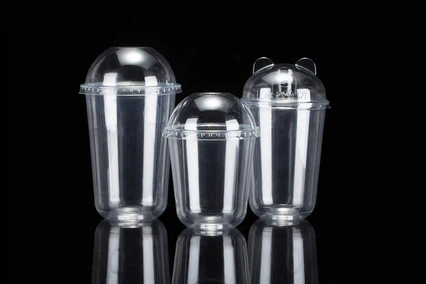 Transparent PET U-shaped plastic cup with lid