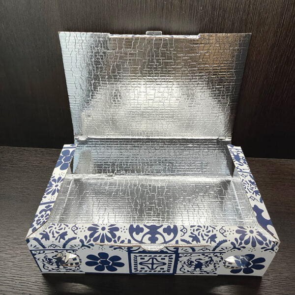 Pizza boxes printed with aluminum foil lining