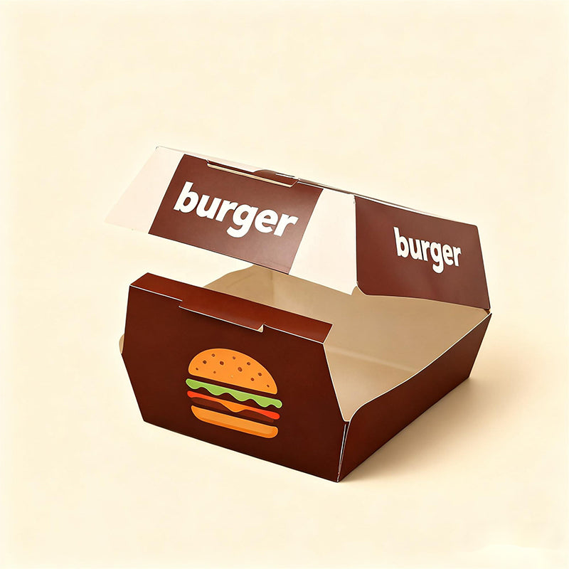 Custom-made brown burger boxes
