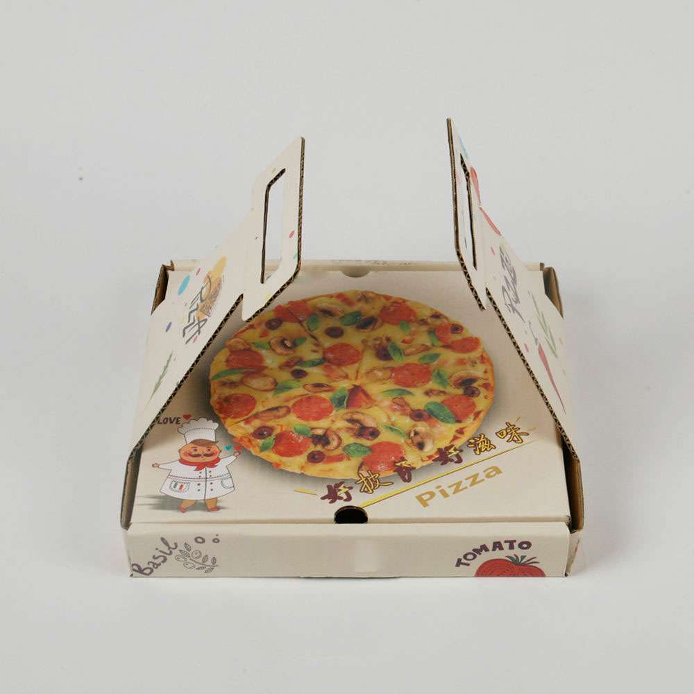Custom-made pizza boxes with handles