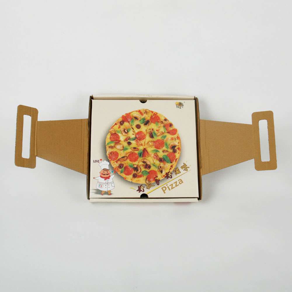 Custom-made pizza boxes with handles