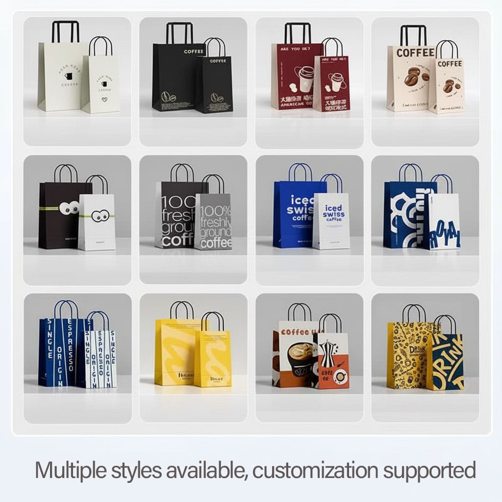 Customized paper bags and coffee cup sets